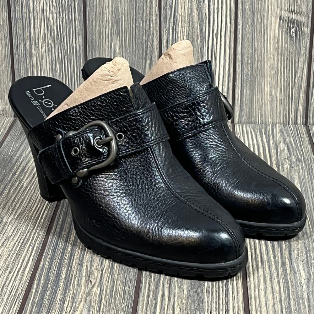 BOC Born Donia Heel Clog Mule Shoes Black Leather‎ Women Sz 10 Boho Chic Office